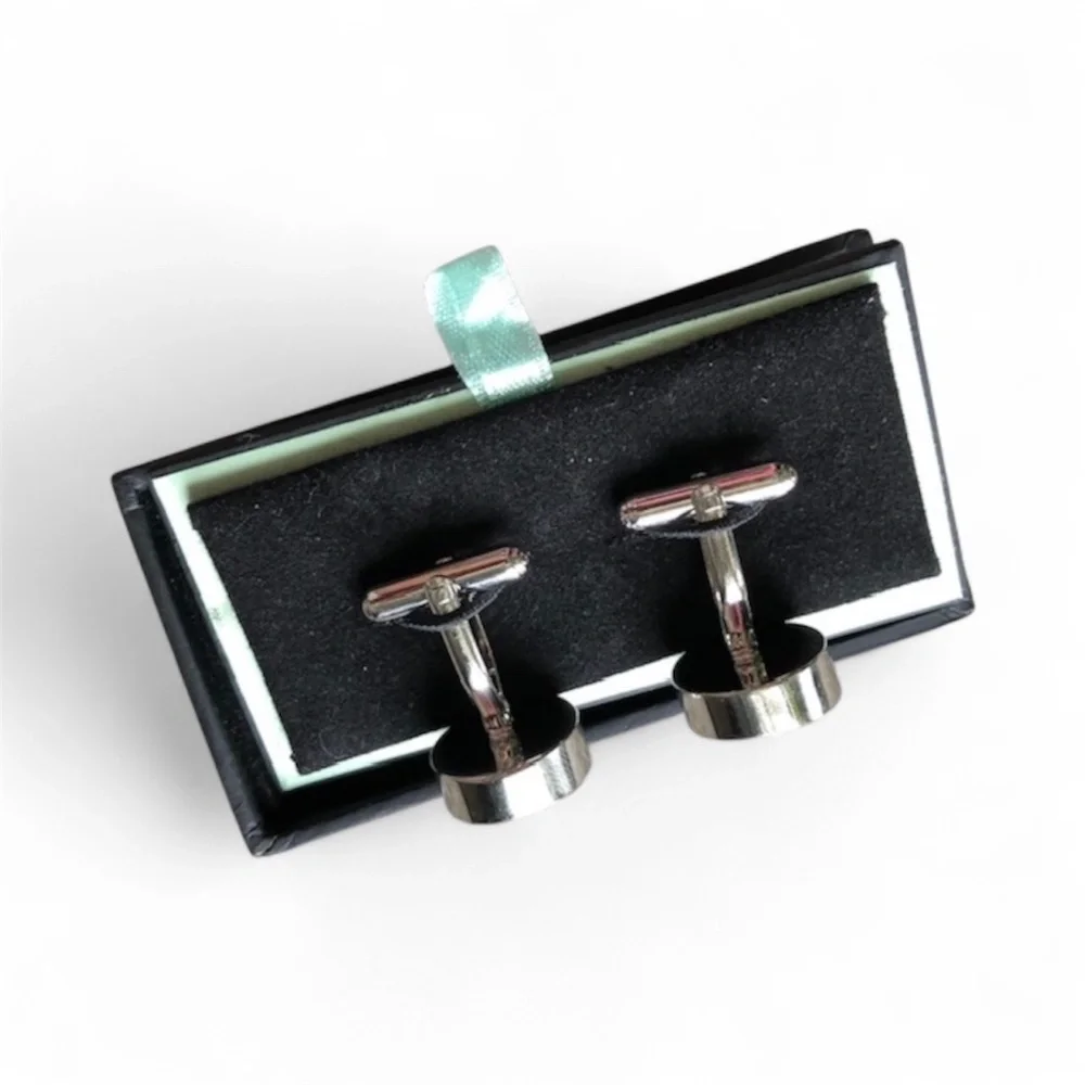 Bey-Berk Silver Rhodium Plated Round Cufflinks With Dr Pepper Logo Size OS